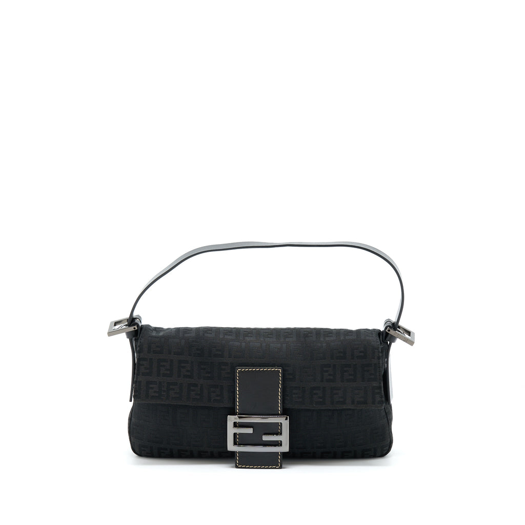 FENDI ZUCCA BAGUETTE CANVAS BLACK WITH SILVER HARDWARE