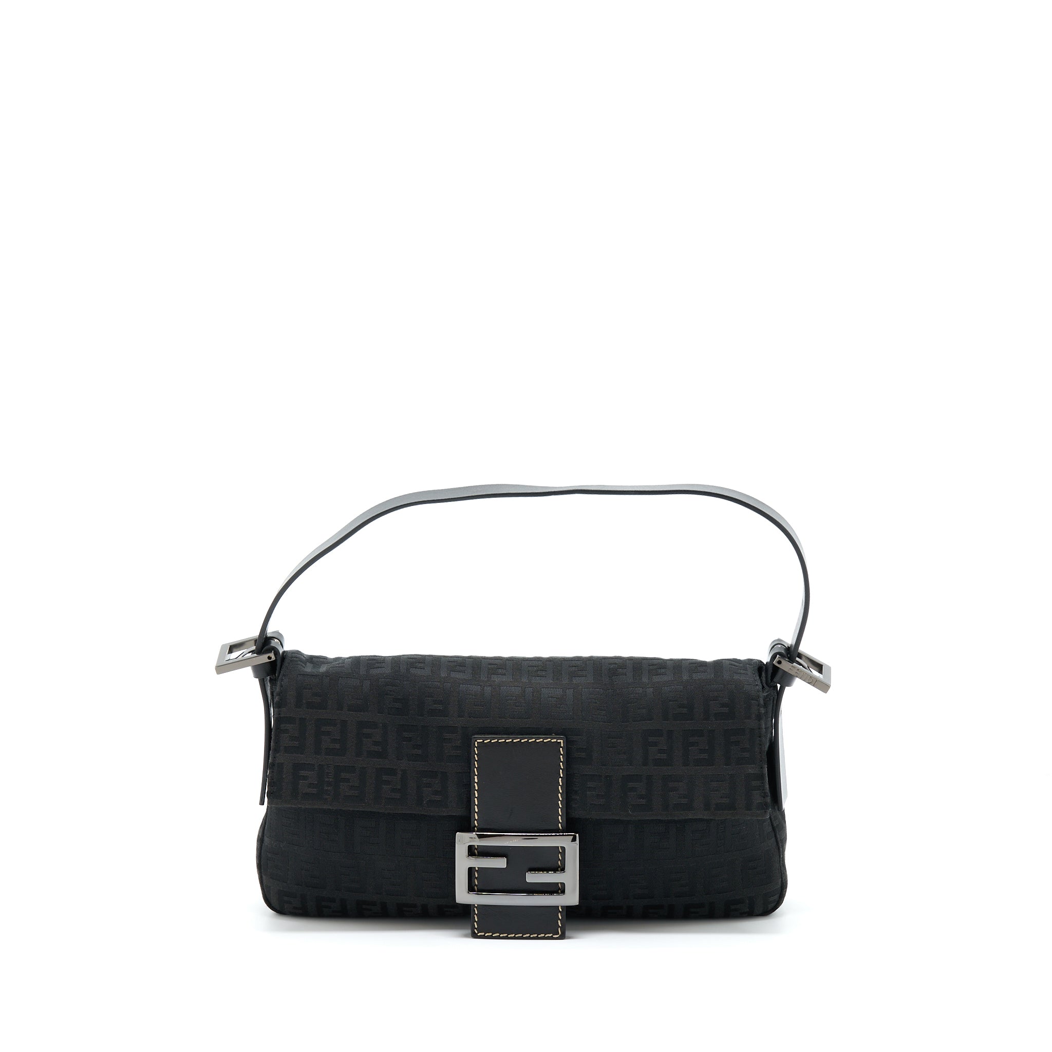 FENDI ZUCCA BAGUETTE CANVAS BLACK WITH SILVER HARDWARE