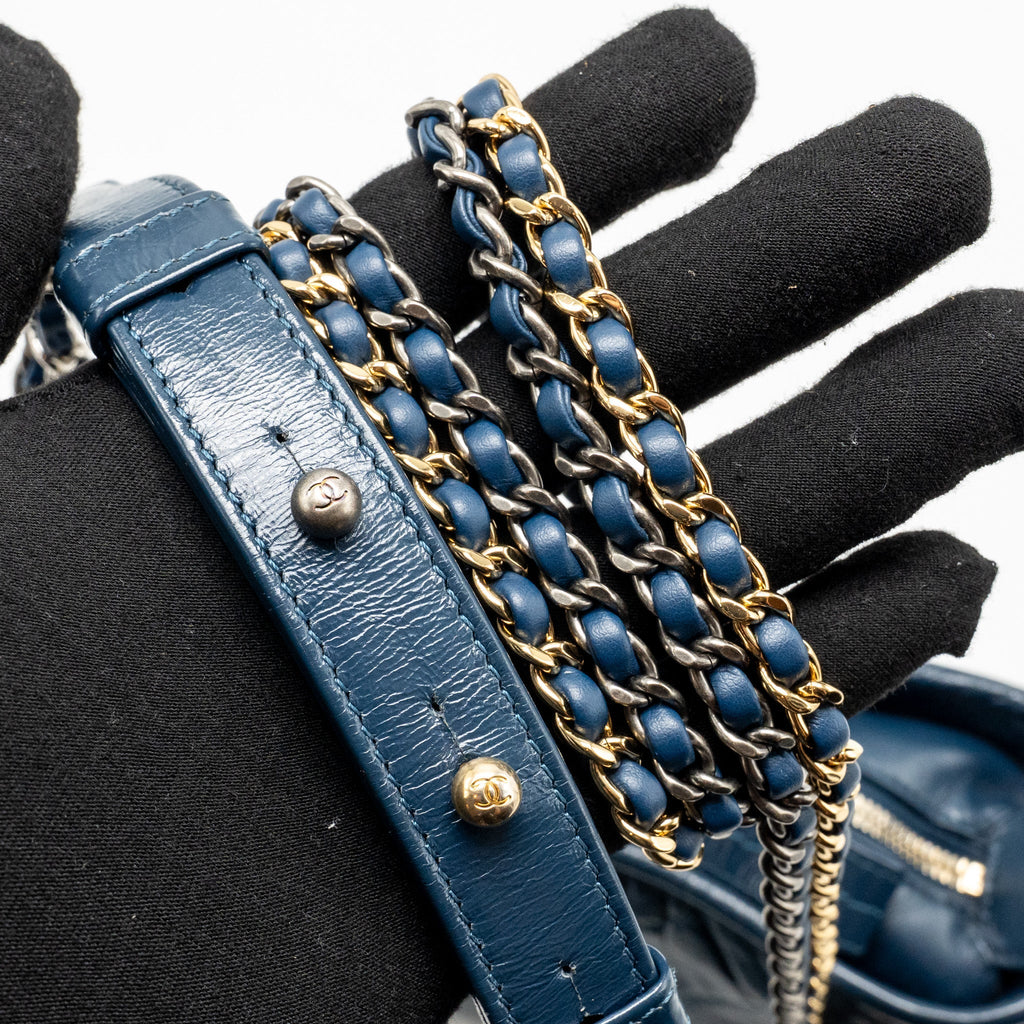 CHANEL SMALL GABRIELLE HOBO BAG AGED CALFSKIN BLUE MULTICOLOURED HARDWARE
