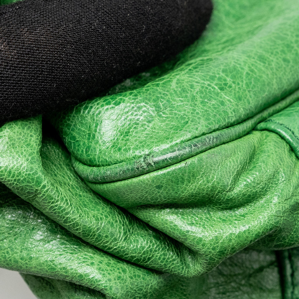 BALENCIAGA ZIP HANDLE BAG GREEN LEATHER SHW