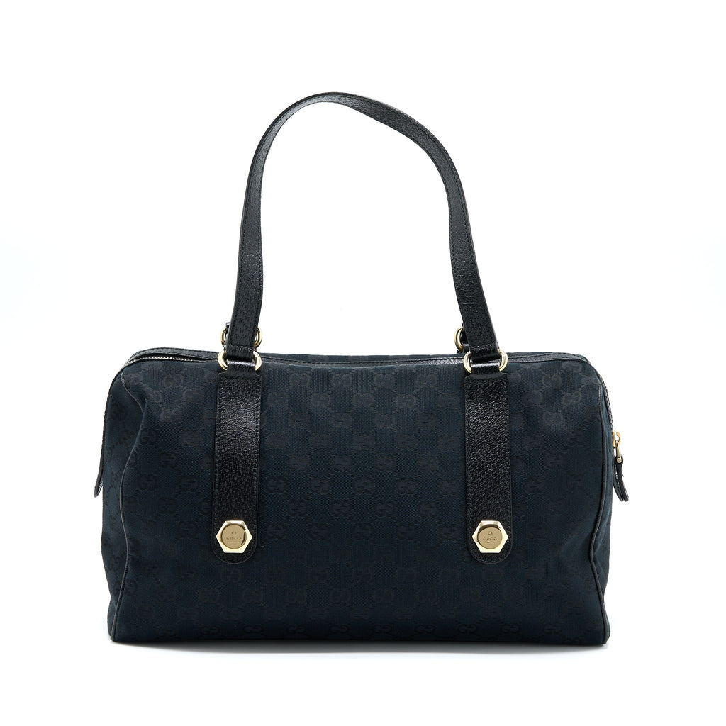 GUCCI BOSTON BAG GG SUPREME FABRIC BLACK SHW