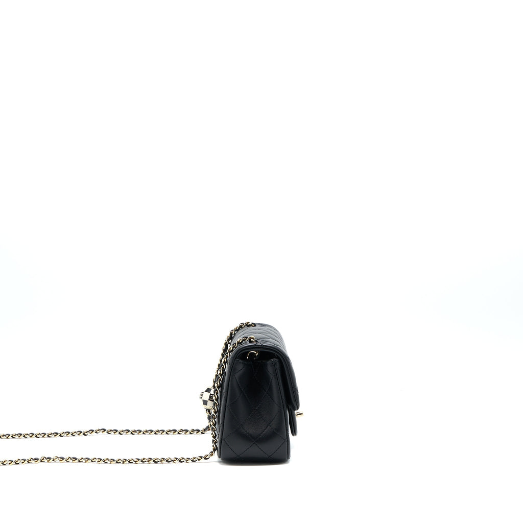 CHANEL 23C PEARL CRUSH MINI SQUARE FLAP BAG LAMBSKIN BLACK LGHW (MICROCHIP)