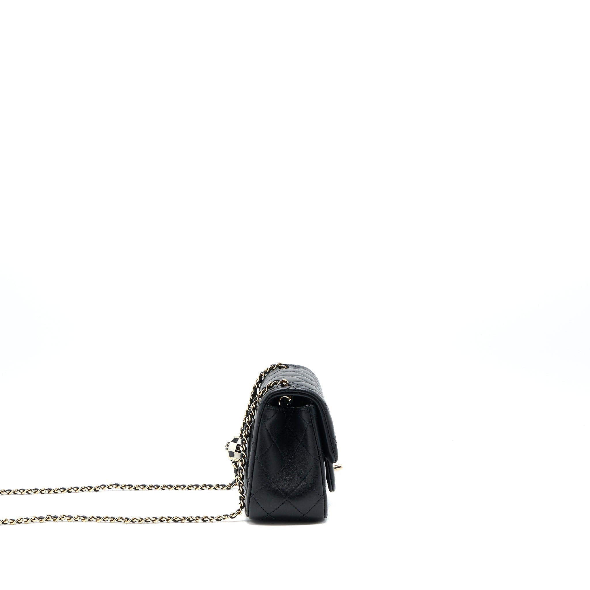 CHANEL 23C PEARL CRUSH MINI SQUARE FLAP BAG LAMBSKIN BLACK LGHW (MICROCHIP)