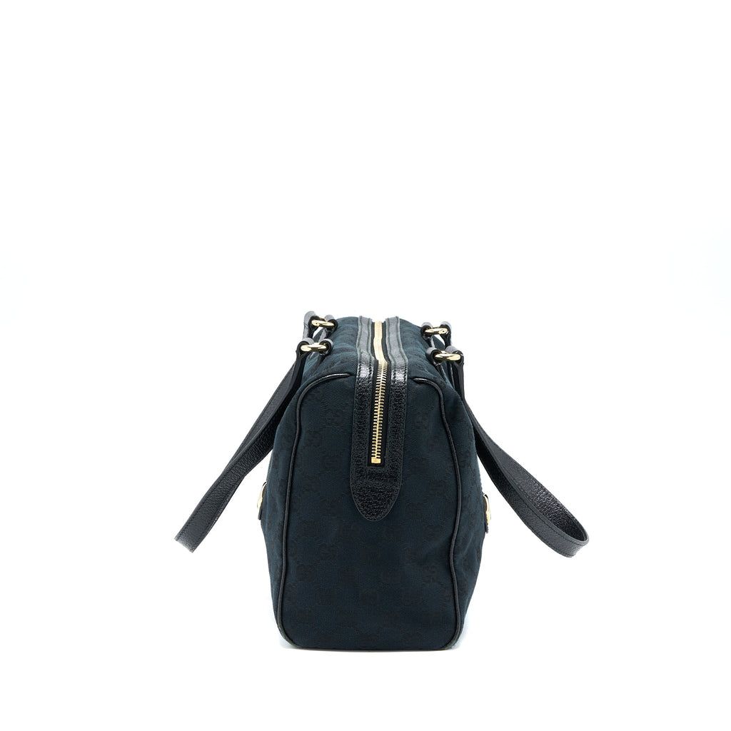 GUCCI BOSTON BAG GG SUPREME FABRIC BLACK SHW