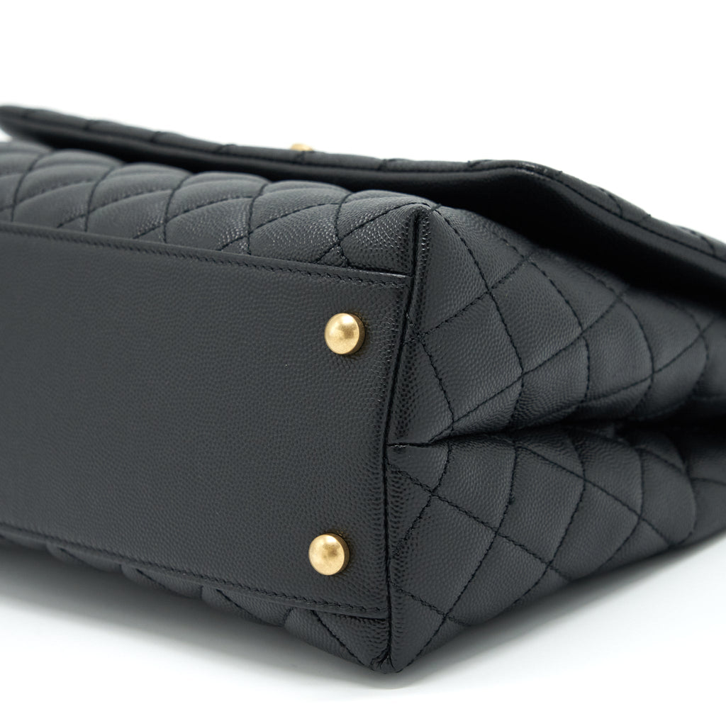 CHANEL MEDIUM COCO HANDLE WITH LIZARD EMBOSSED HANDLE CAVIAR BLACK GHW
