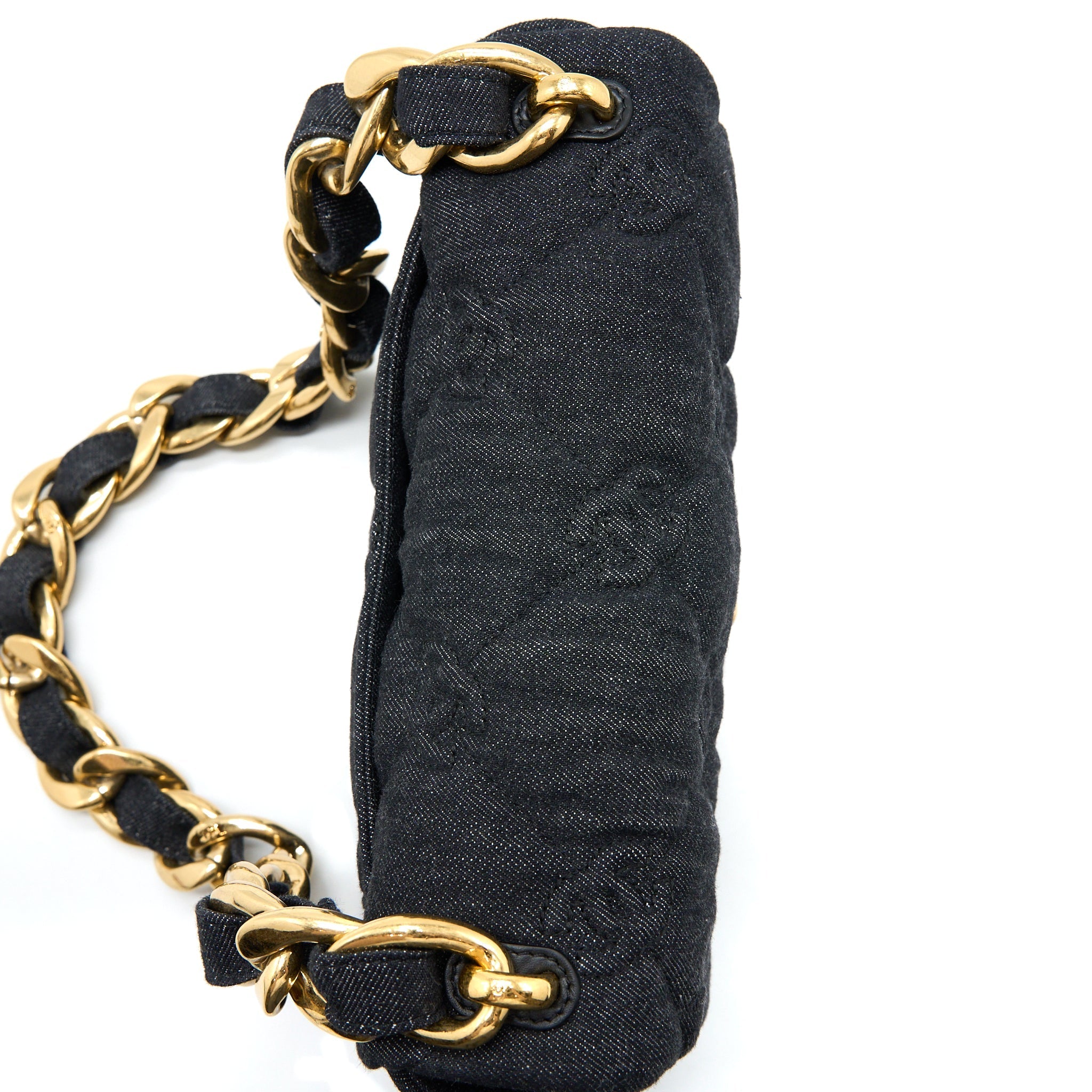 CHANEL CHUNKY CHAIN FLAP BAG DENIM BLACK BRUSHED GHW (MICROCHIP)