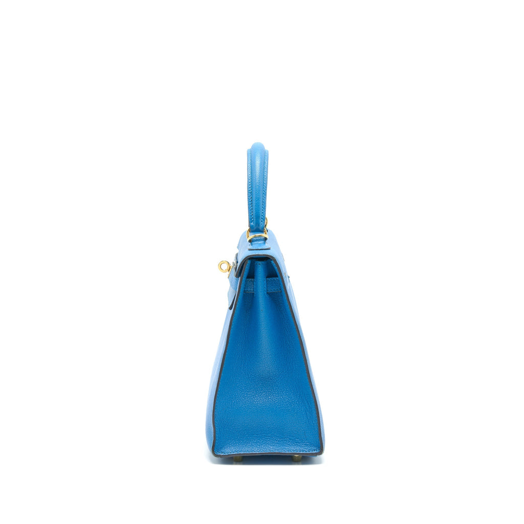 HERMES KELLY 25 BLUE ZANZIBAR GHW