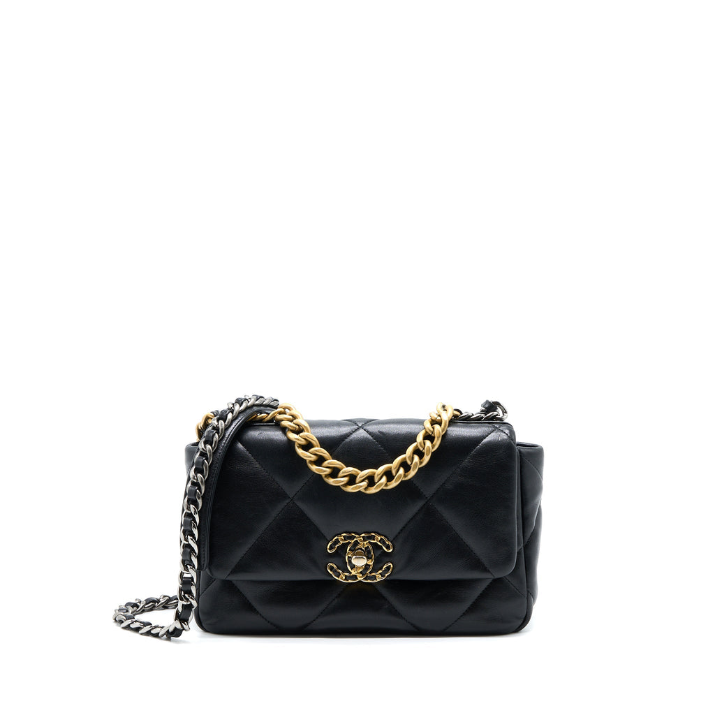 CHANEL SMALL 19 BAG LAMBSKIN BLACK MULTICOLOUR HARDWARE