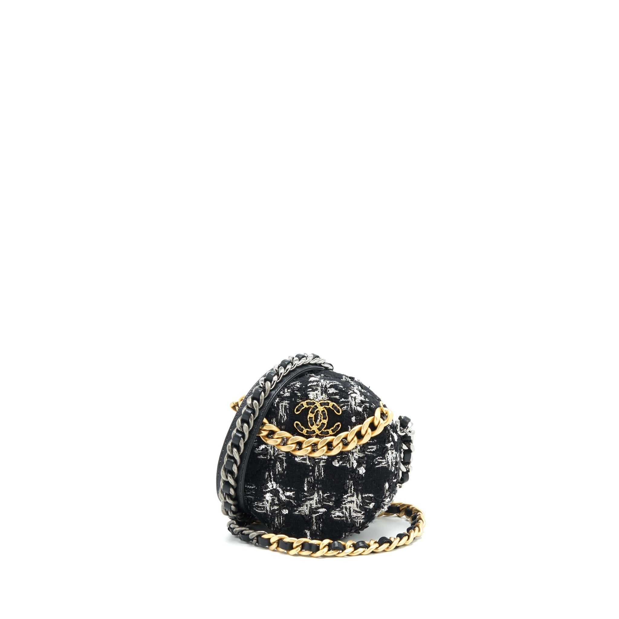 CHANEL TWEED 19 ROUND CLUTCH WITH CHAIN