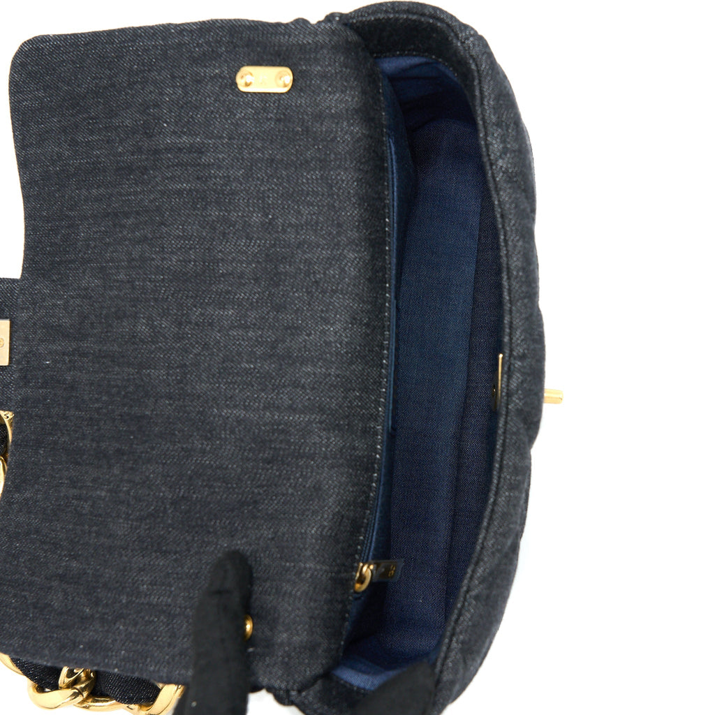 CHANEL CHUNKY CHAIN FLAP BAG DENIM BLACK BRUSHED GHW (MICROCHIP)
