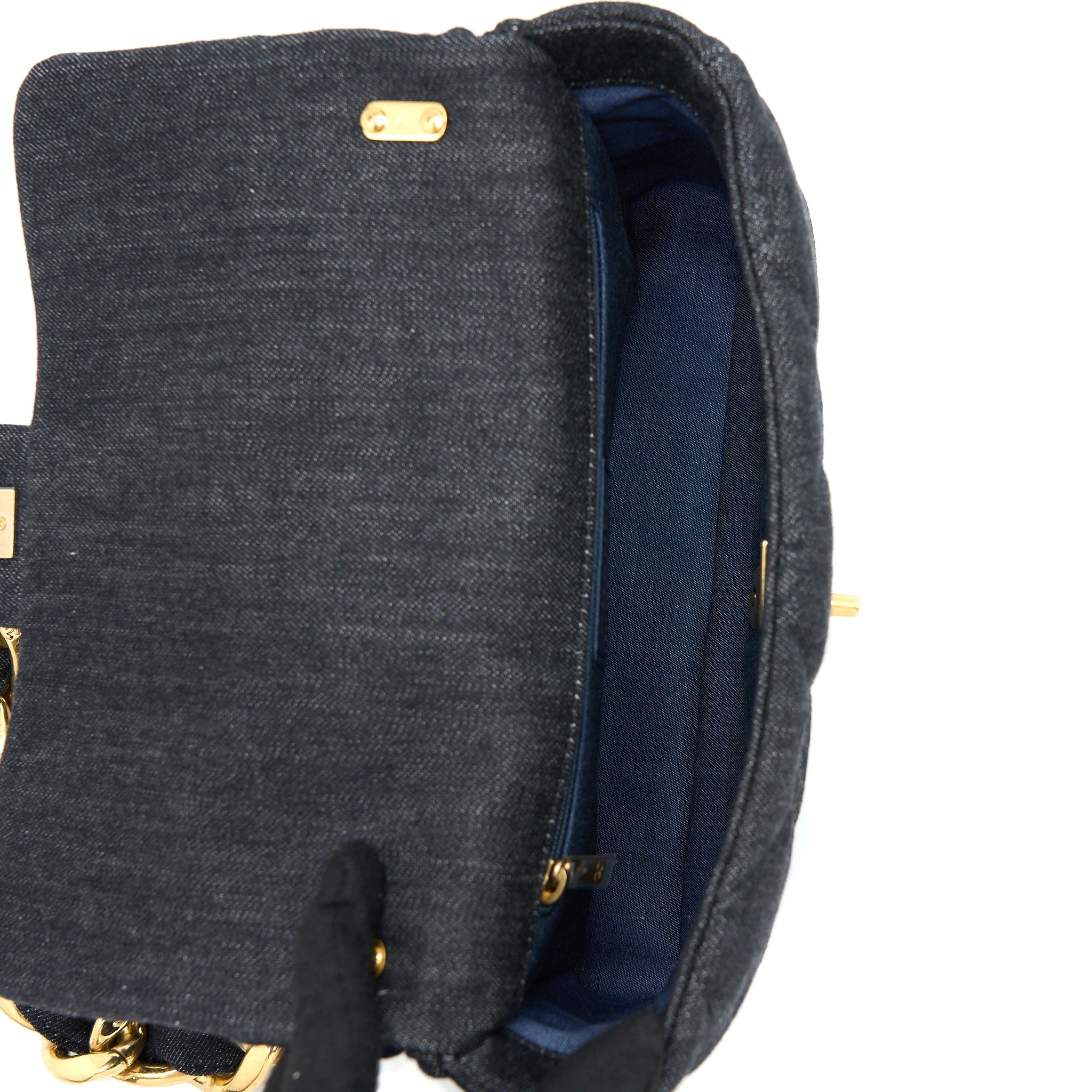 CHANEL CHUNKY CHAIN FLAP BAG DENIM BLACK BRUSHED GHW (MICROCHIP)