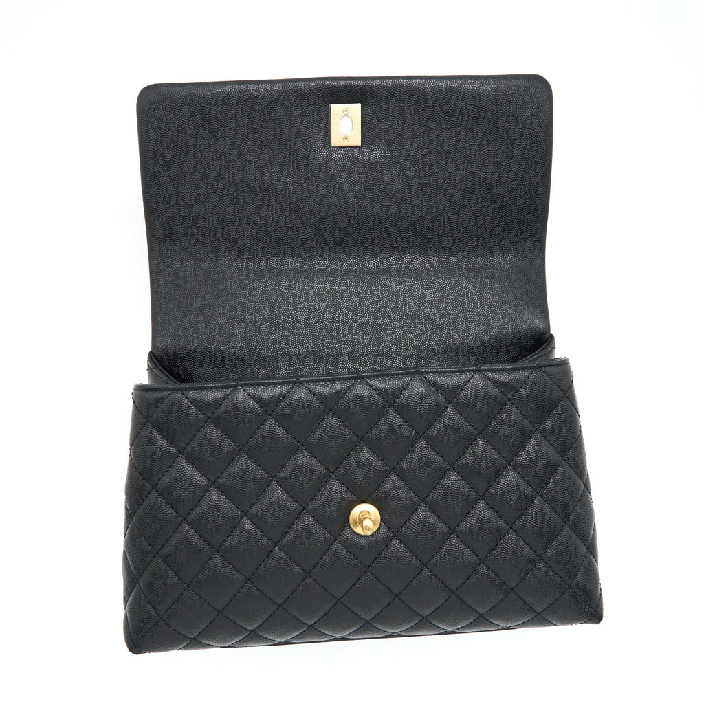 CHANEL MEDIUM COCO HANDLE WITH LIZARD EMBOSSED HANDLE CAVIAR BLACK GHW