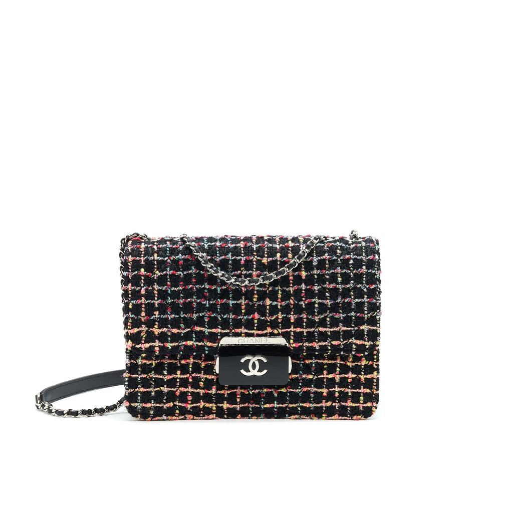 CHANEL TWEED QUILTED MINI BEAUTY LOCK FLAP BAG MULTICOLOR BLACK