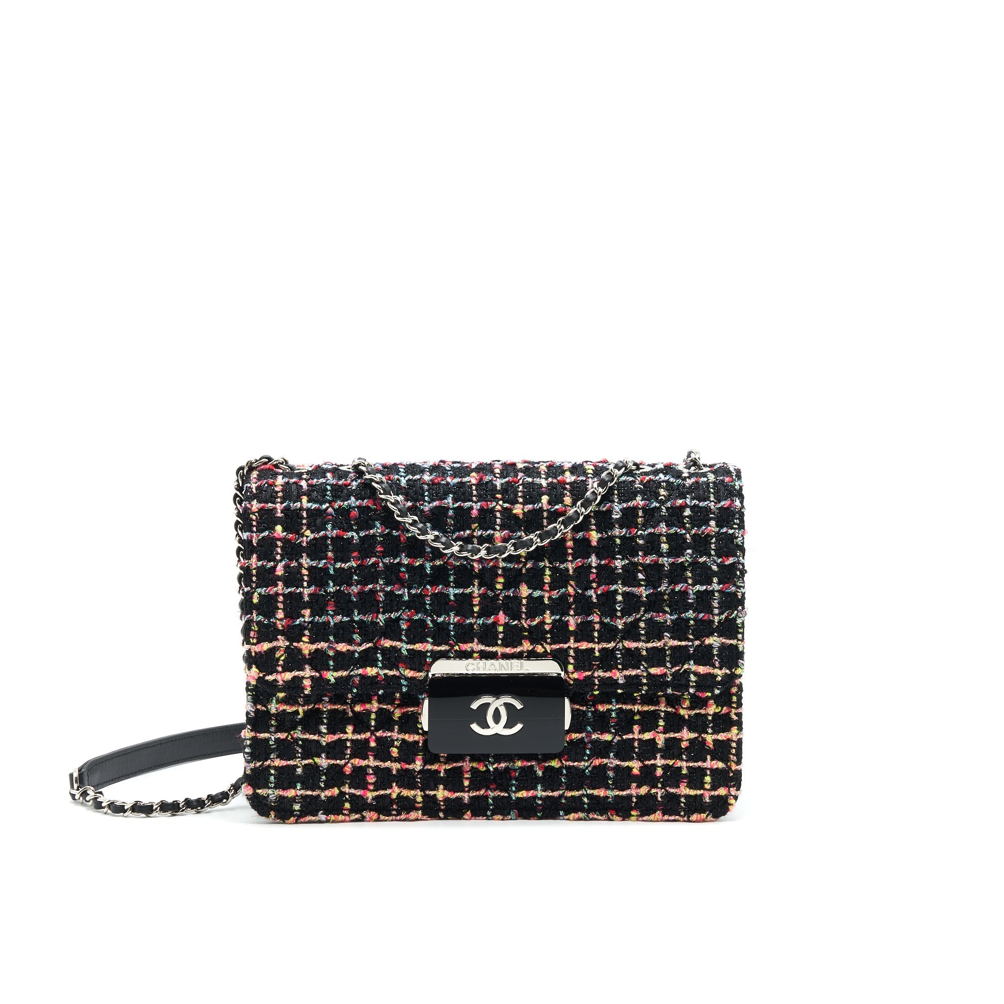 CHANEL TWEED QUILTED MINI BEAUTY LOCK FLAP BAG MULTICOLOR BLACK