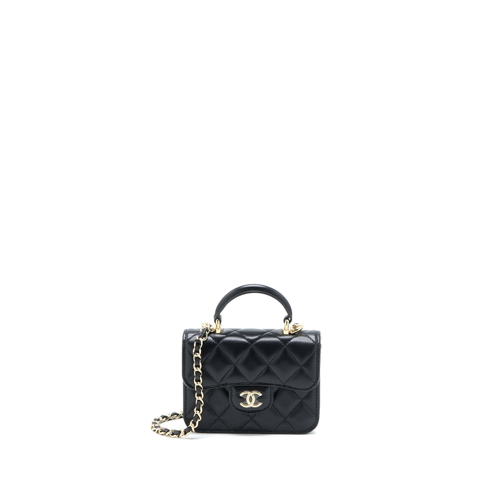 CHANEL MINI TOP HANDLE FLAP BAG LAMBSKIN BLACK LGHW