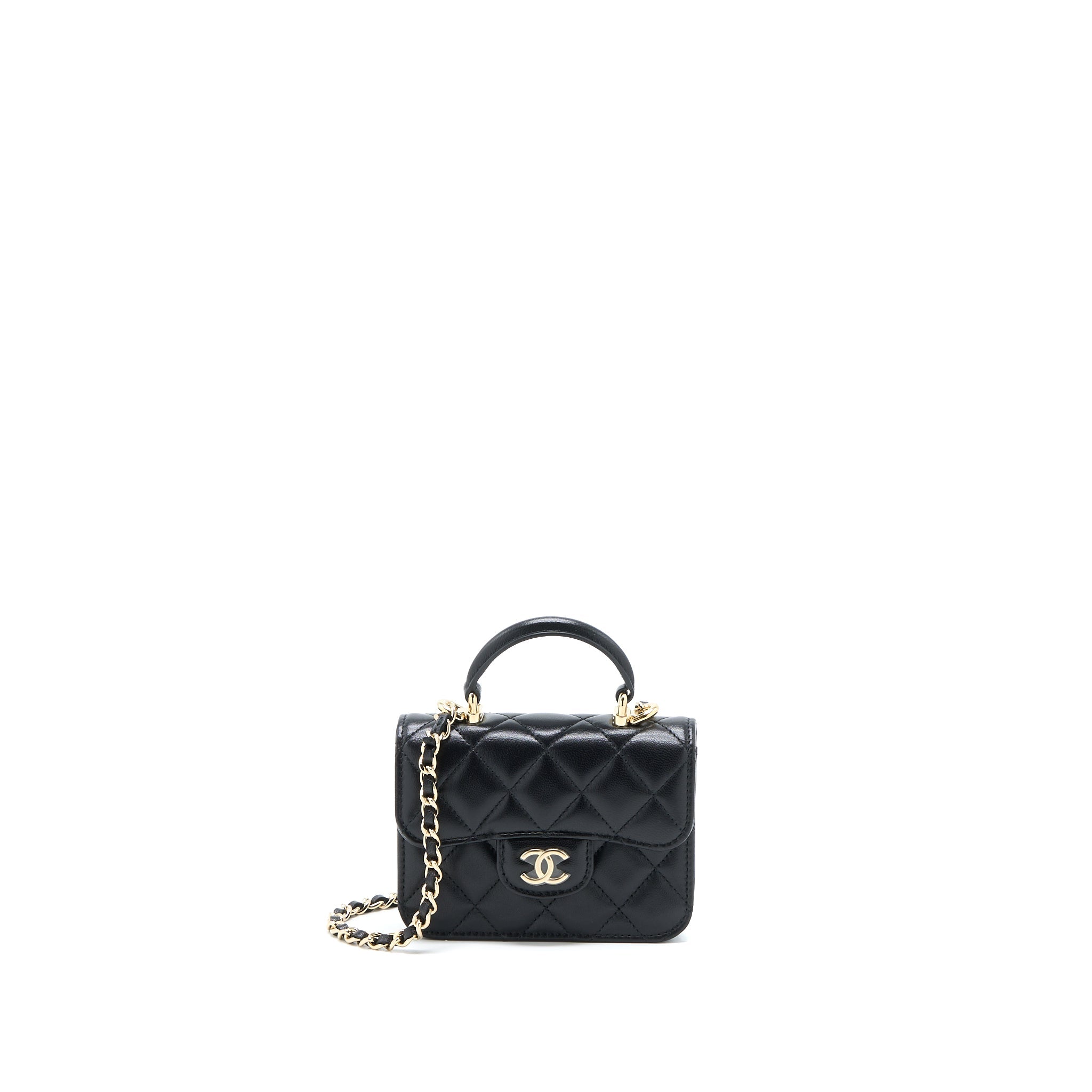 CHANEL MINI TOP HANDLE FLAP BAG LAMBSKIN BLACK LGHW