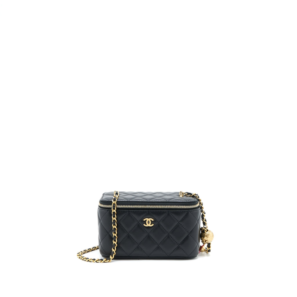 CHANEL 22B PEARL CRUSH LONG VANITY WITH CHAIN LAMBSKIN BLACK GHW (MICROCHIP)