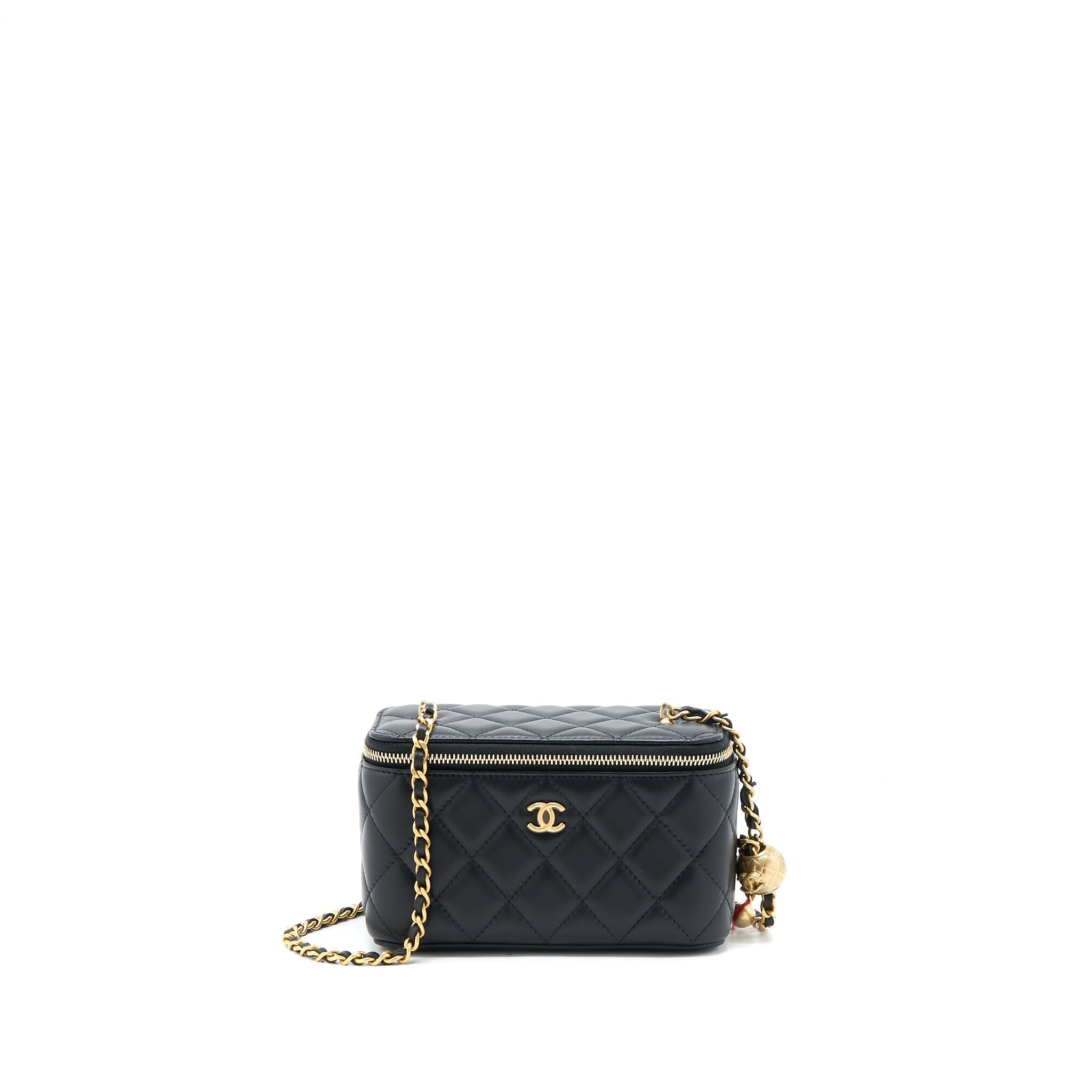 CHANEL 22B PEARL CRUSH LONG VANITY WITH CHAIN LAMBSKIN BLACK GHW (MICROCHIP)
