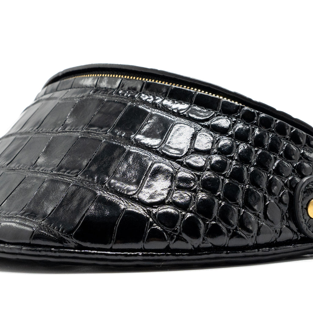 BALENCIAGA SOUVENIR BELT BAG CROC-EMBOSSED CALFSKIN BLACK GHW