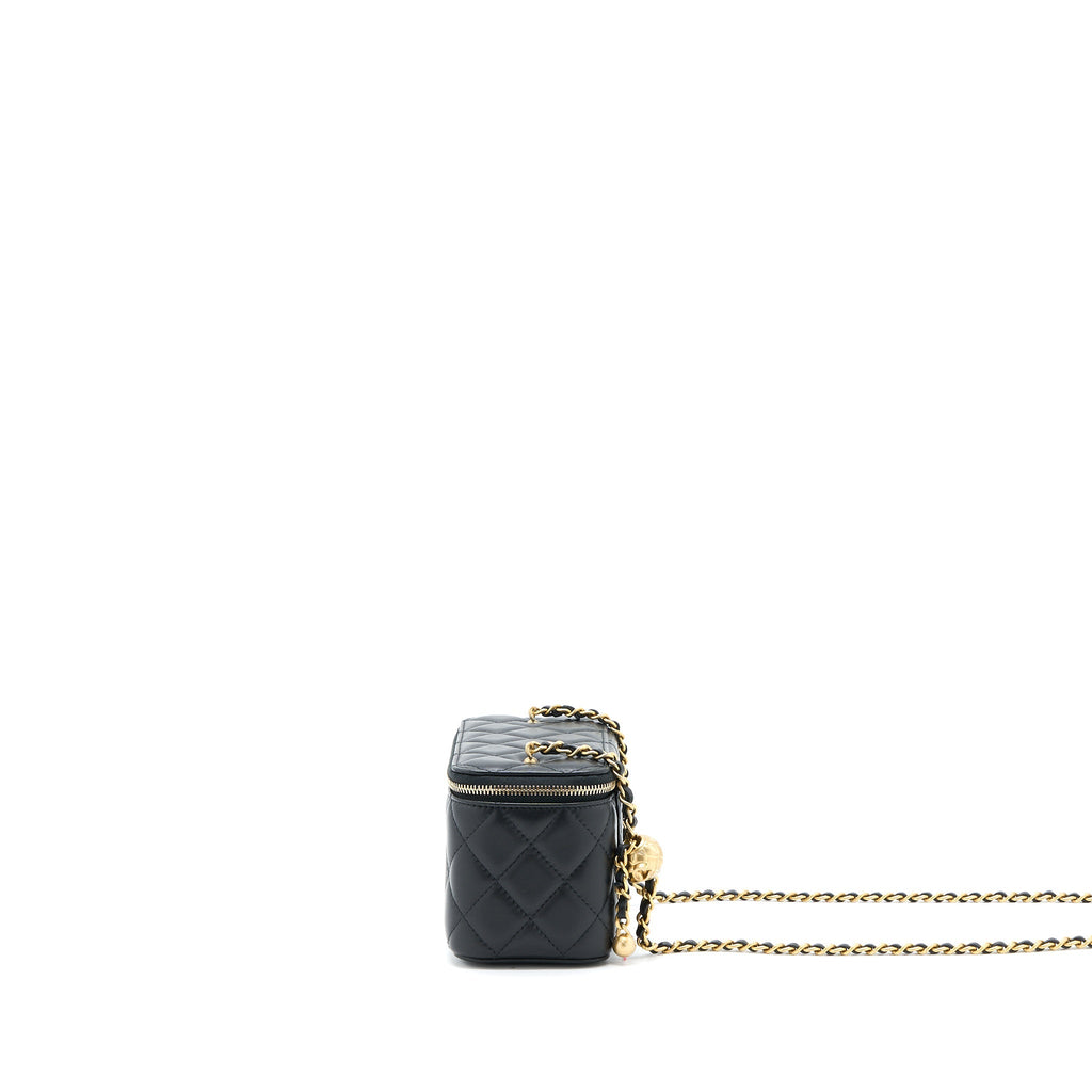 CHANEL 22B PEARL CRUSH LONG VANITY WITH CHAIN LAMBSKIN BLACK GHW (MICROCHIP)