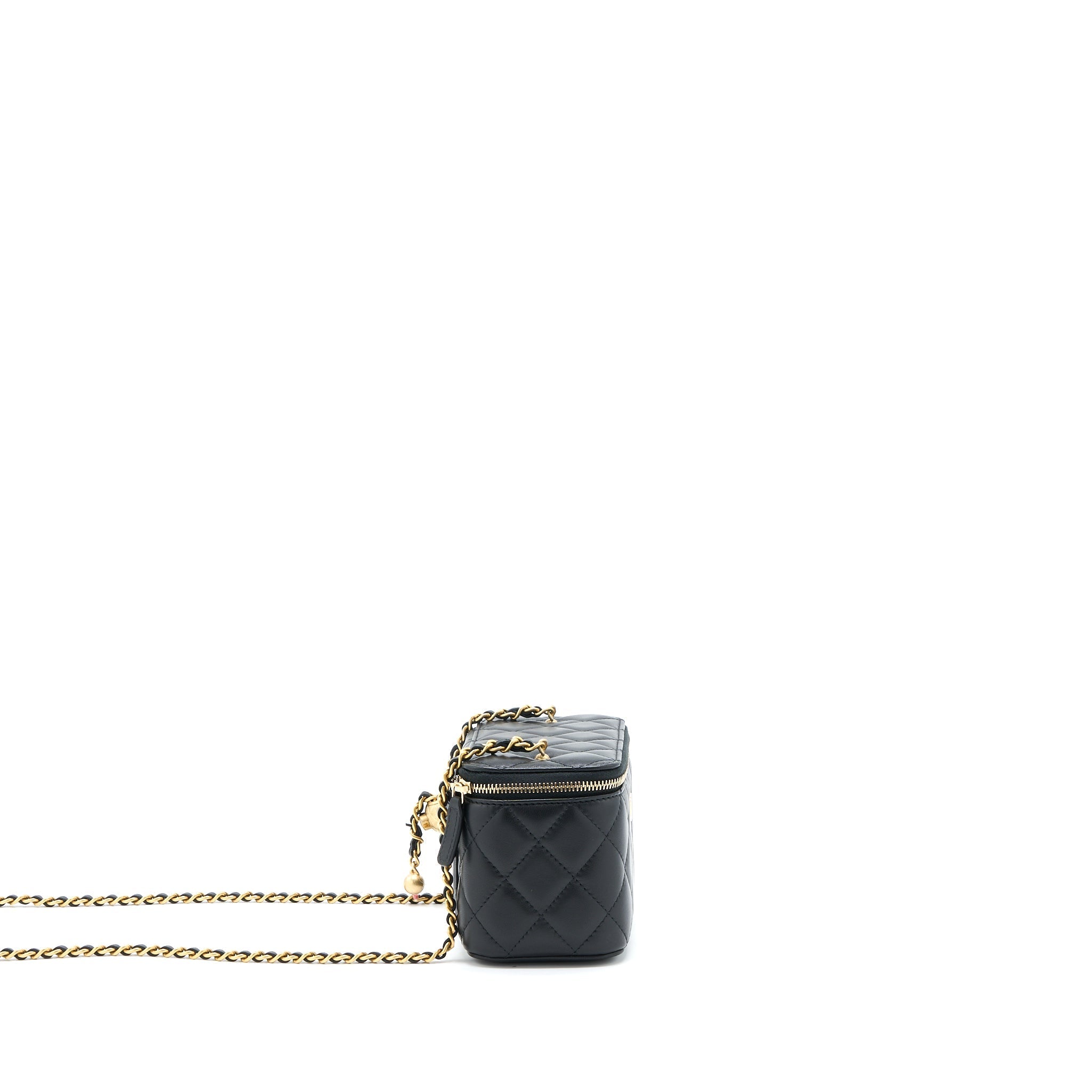 CHANEL 22B PEARL CRUSH LONG VANITY WITH CHAIN LAMBSKIN BLACK GHW (MICROCHIP)