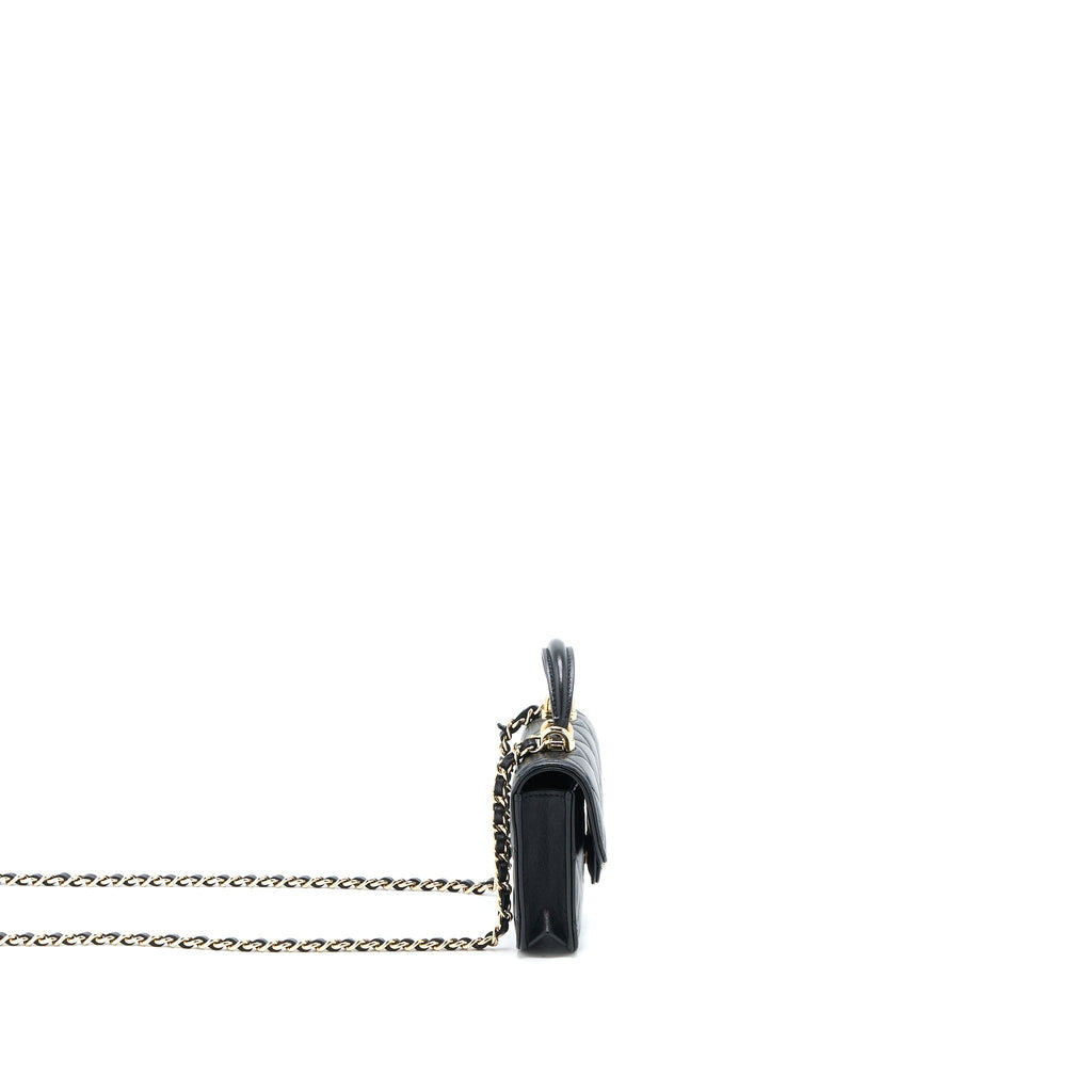 CHANEL MINI TOP HANDLE FLAP BAG LAMBSKIN BLACK LGHW