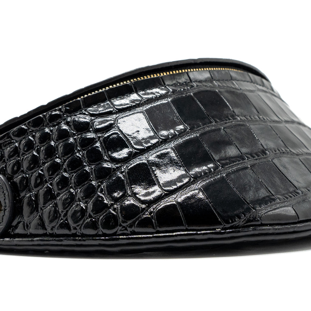 BALENCIAGA SOUVENIR BELT BAG CROC-EMBOSSED CALFSKIN BLACK GHW