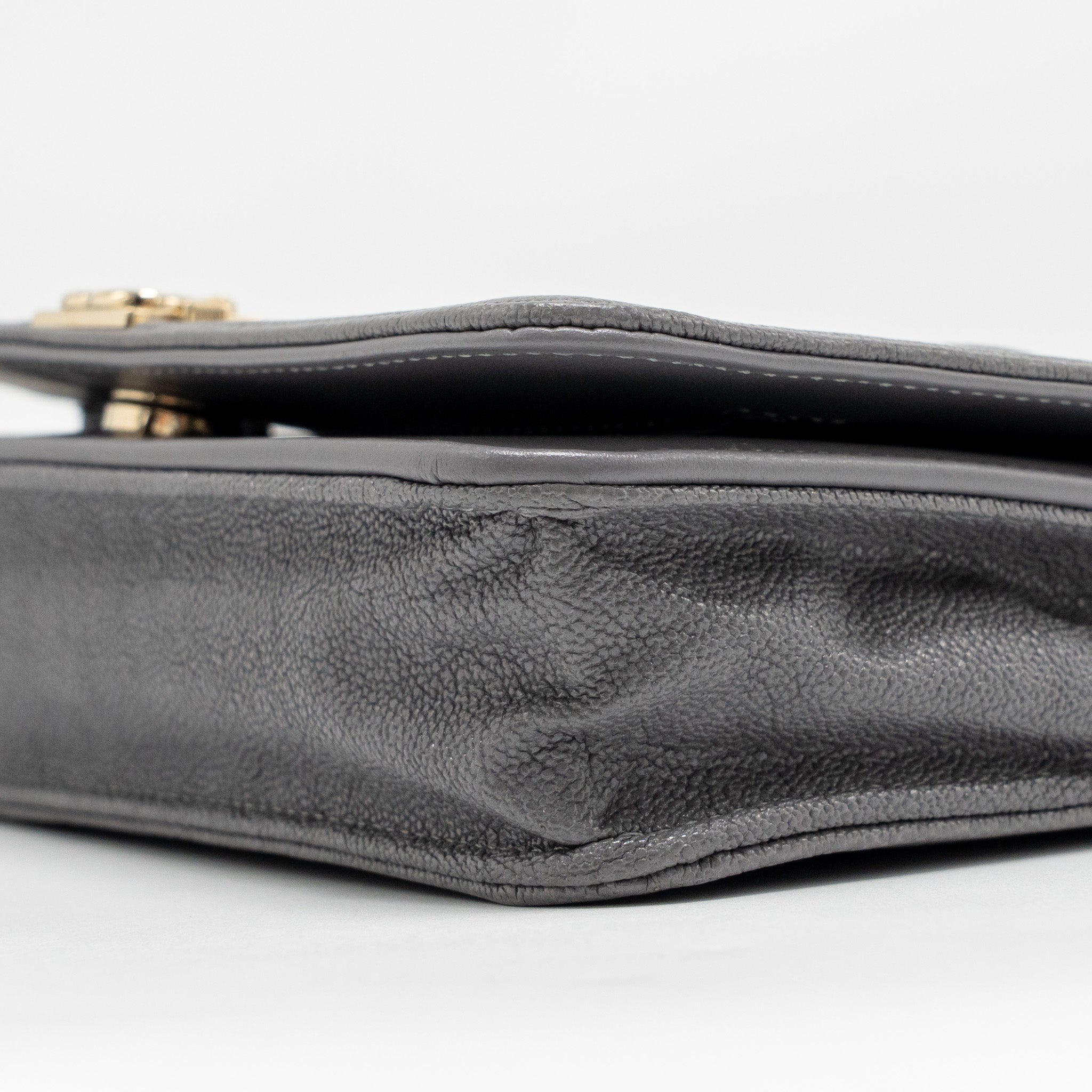 CHANEL BOY WALLET ON CHAIN CAVIAR GREY LGHW