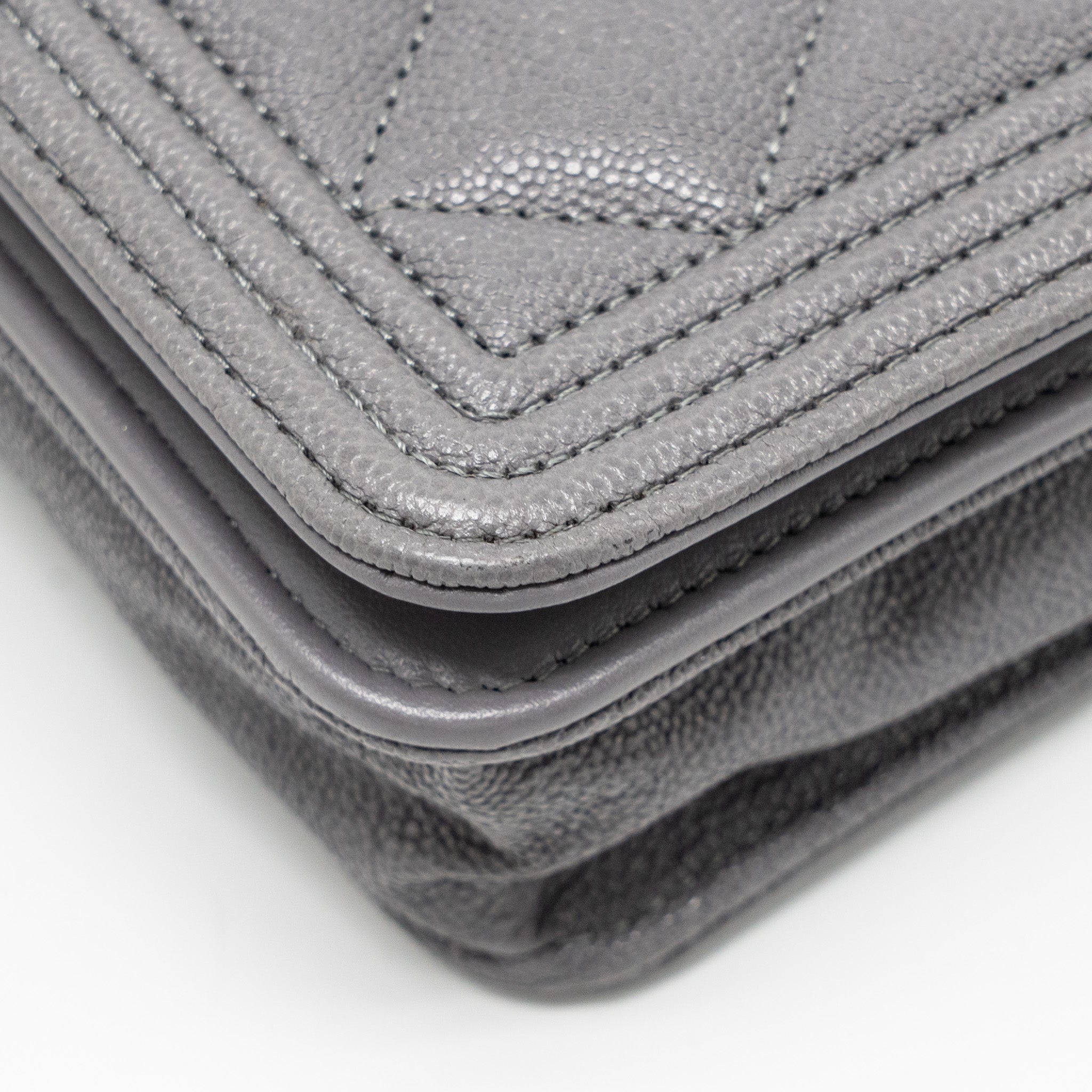 CHANEL BOY WALLET ON CHAIN CAVIAR GREY LGHW