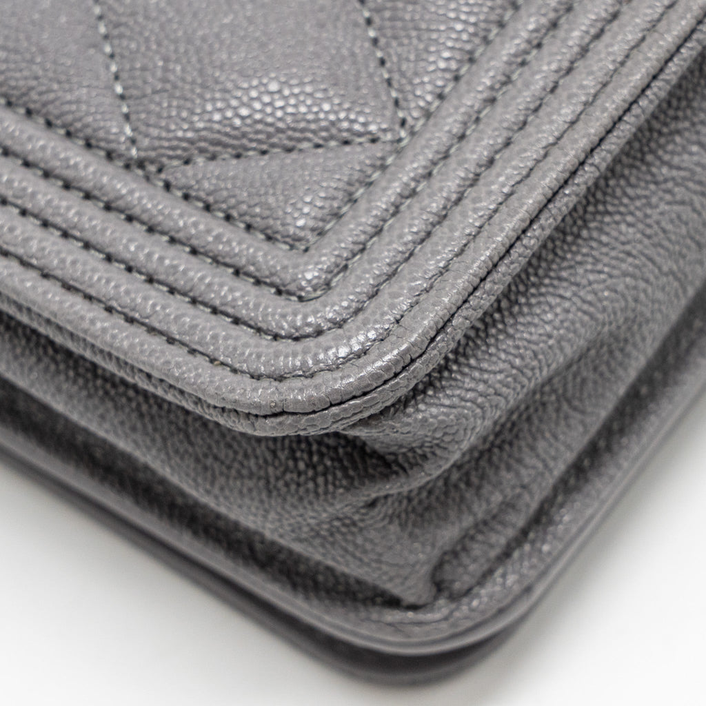 CHANEL BOY WALLET ON CHAIN CAVIAR GREY LGHW