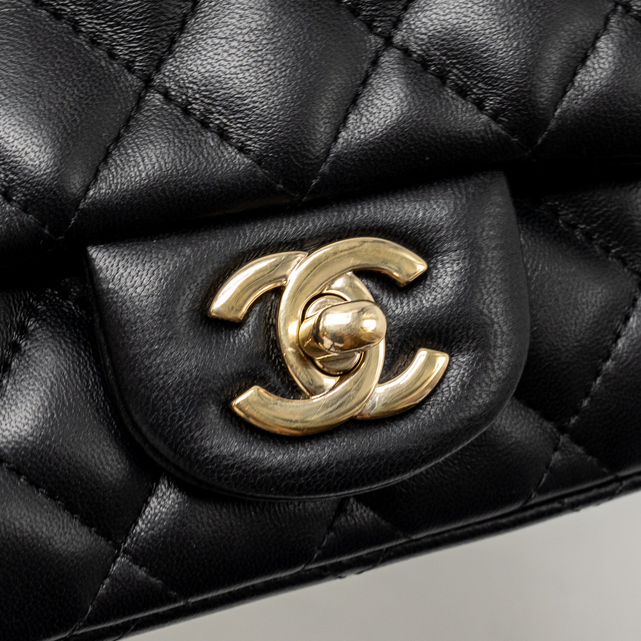 CHANEL MINI SQUARE FLAP BAG LAMBSKIN BLACK LGHW