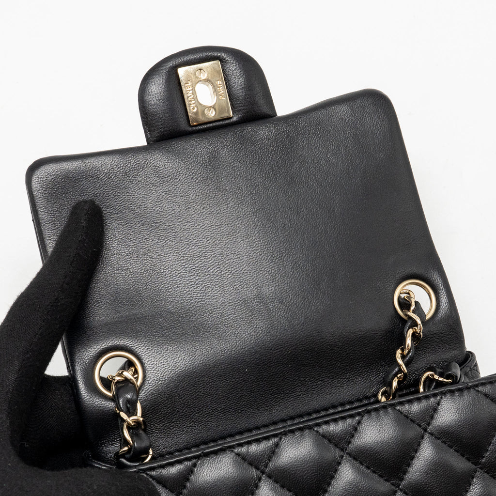 CHANEL MINI SQUARE FLAP BAG LAMBSKIN BLACK LGHW