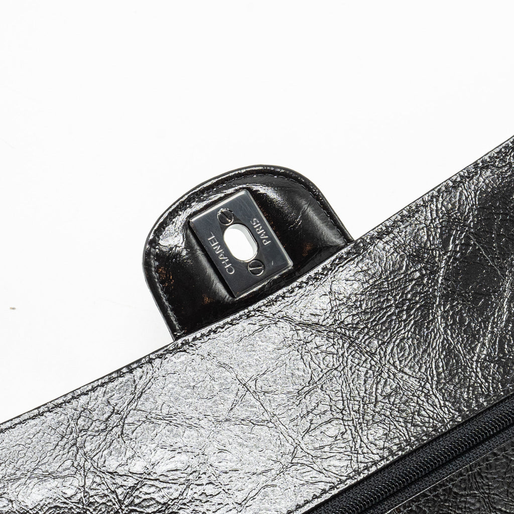 CHANEL MEDIUM CLASSIC DOUBLE FLAP BAG SHINY AGED CALFSKIN SO BLACK