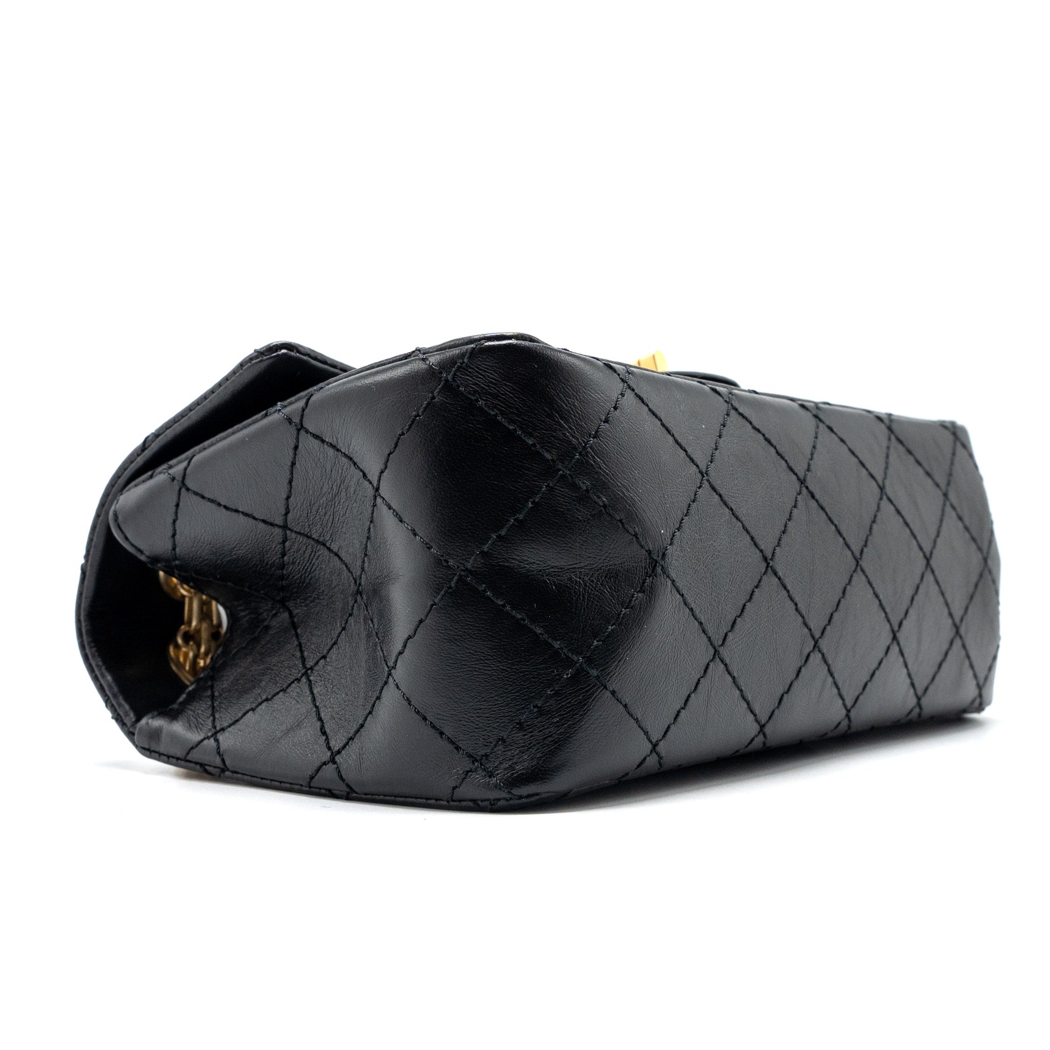 CHANEL MINI 2.55 REISSUE AGED CALFSKIN BLACK BRUSHED GHW(MICROCHIP)