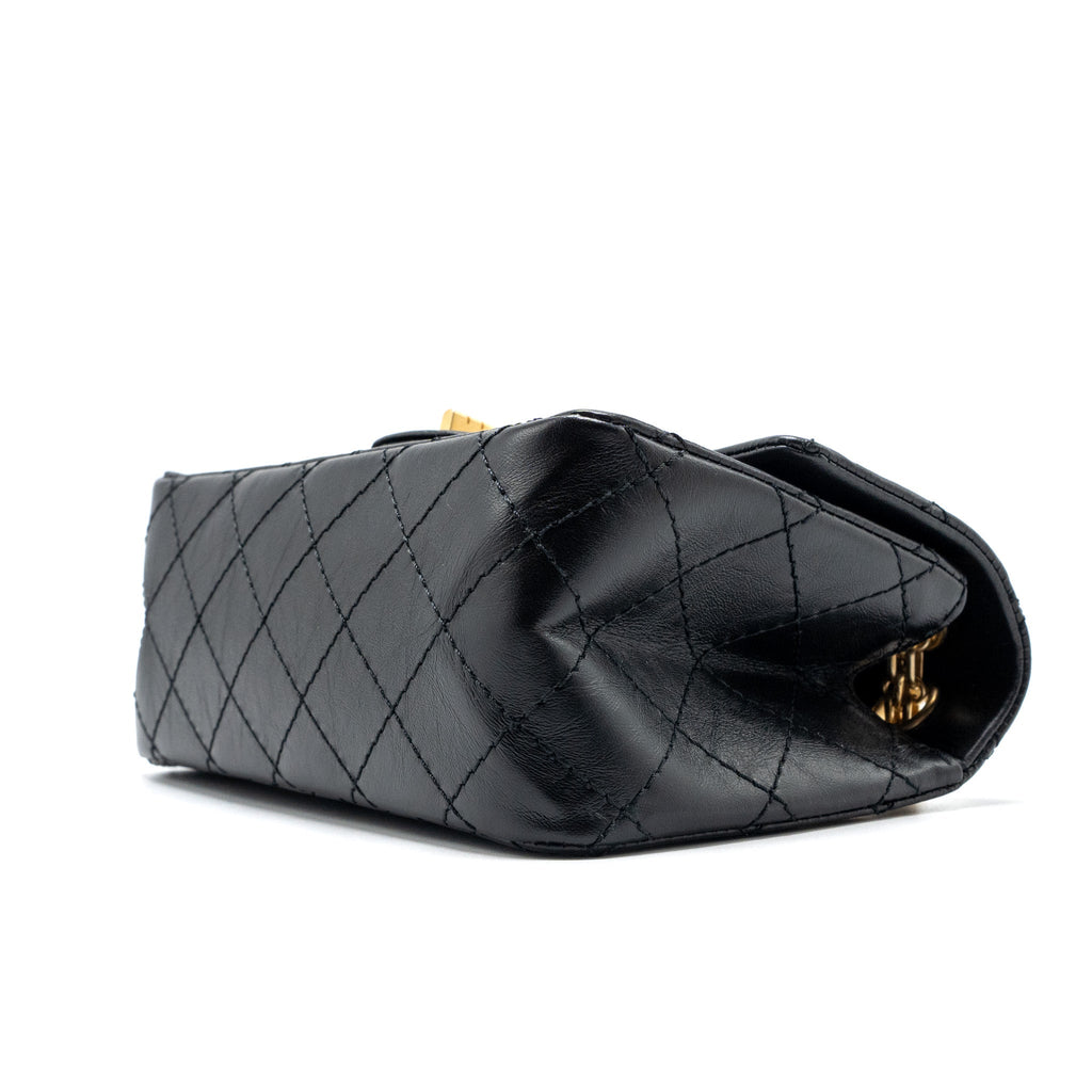 CHANEL MINI 2.55 REISSUE AGED CALFSKIN BLACK BRUSHED GHW(MICROCHIP)