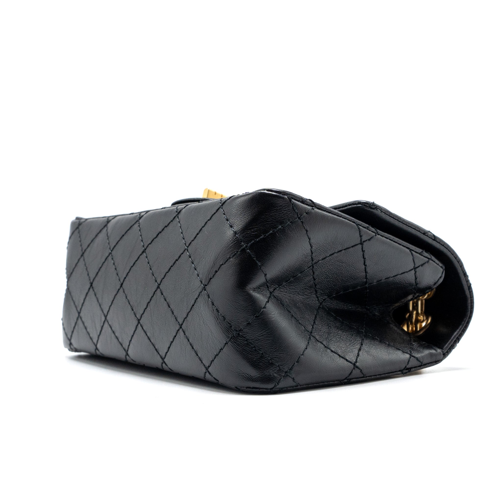 CHANEL MINI 2.55 REISSUE AGED CALFSKIN BLACK BRUSHED GHW(MICROCHIP)