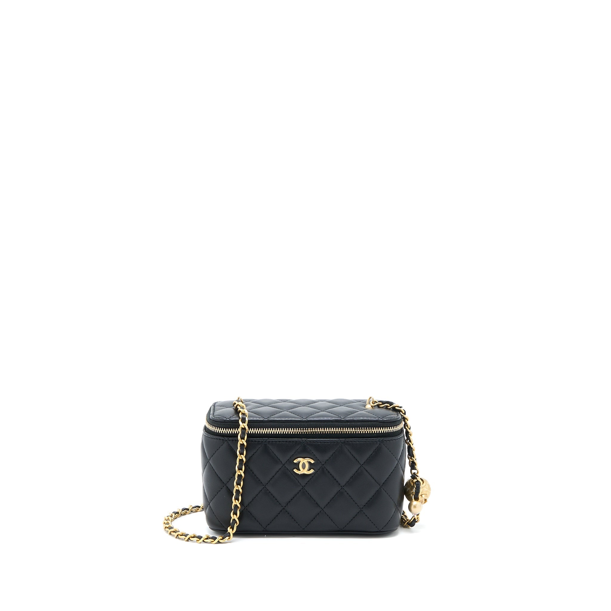 CHANEL PEARL CRUSH LONG VANITY WITH CHAIN LAMBSKIN BLACK GHW (MICROCHIP)