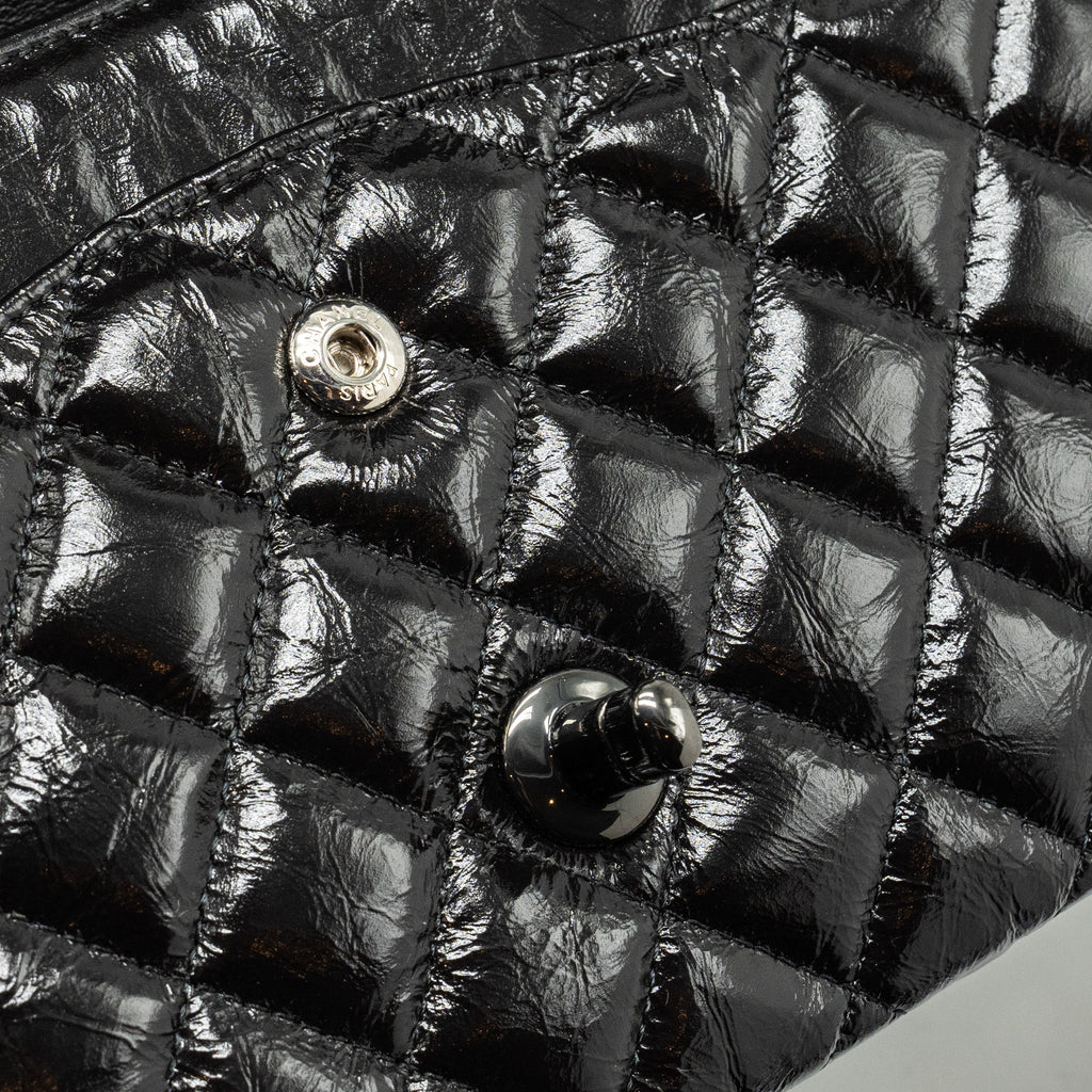 CHANEL MEDIUM CLASSIC DOUBLE FLAP BAG SHINY AGED CALFSKIN SO BLACK