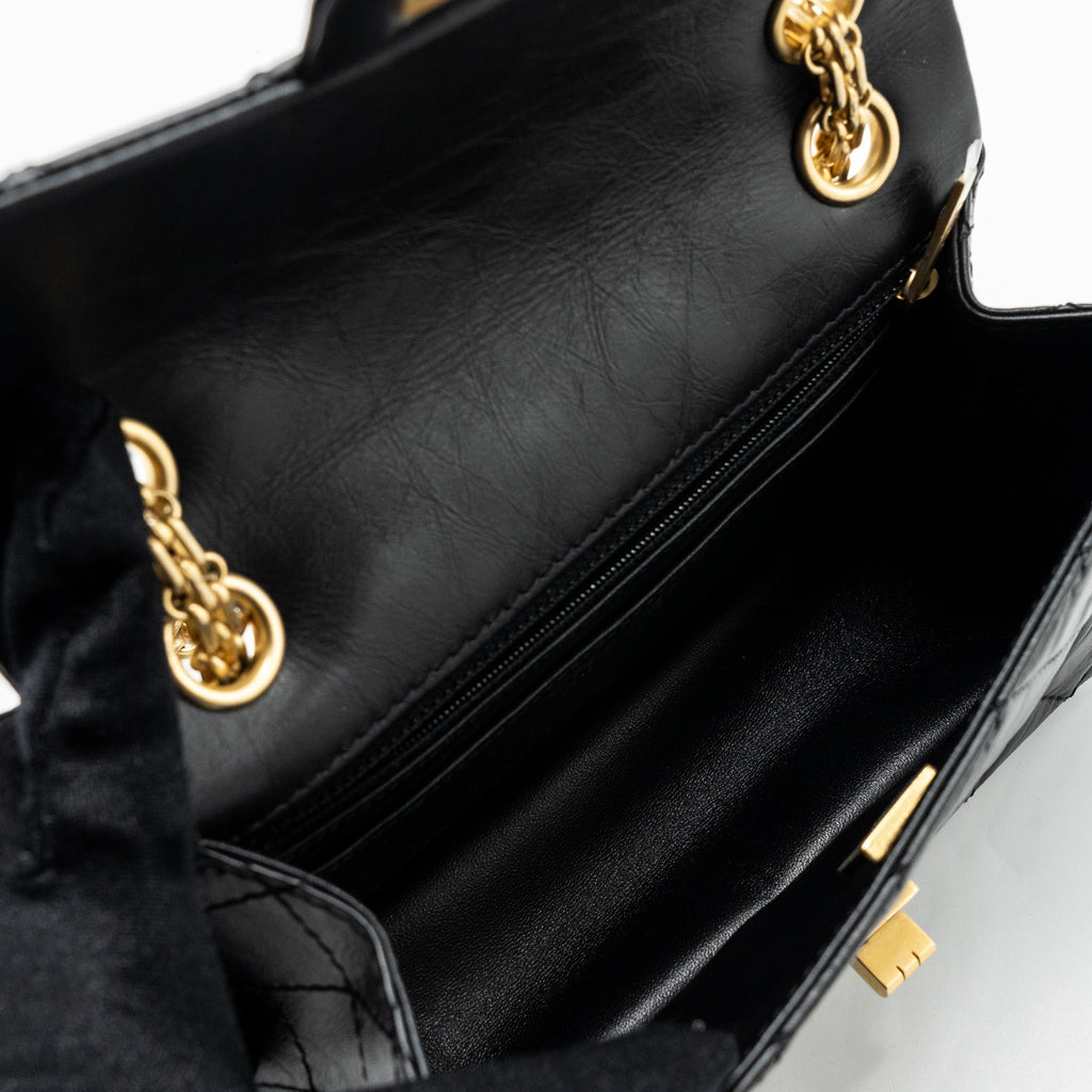 CHANEL MINI 2.55 REISSUE AGED CALFSKIN BLACK BRUSHED GHW(MICROCHIP)