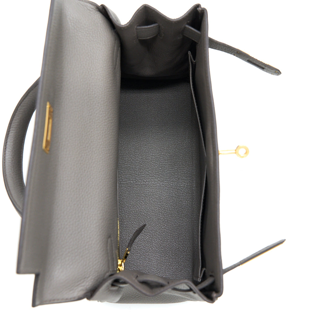 HERMES KELLY 28 TOGO 8F GRIS ETAIN GHW