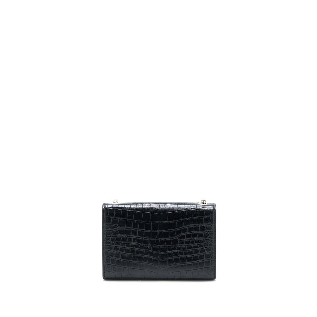 SAINT LAURENT KATE TASSEL CROC EMBOSSED CALFSKIN BLACK SHW