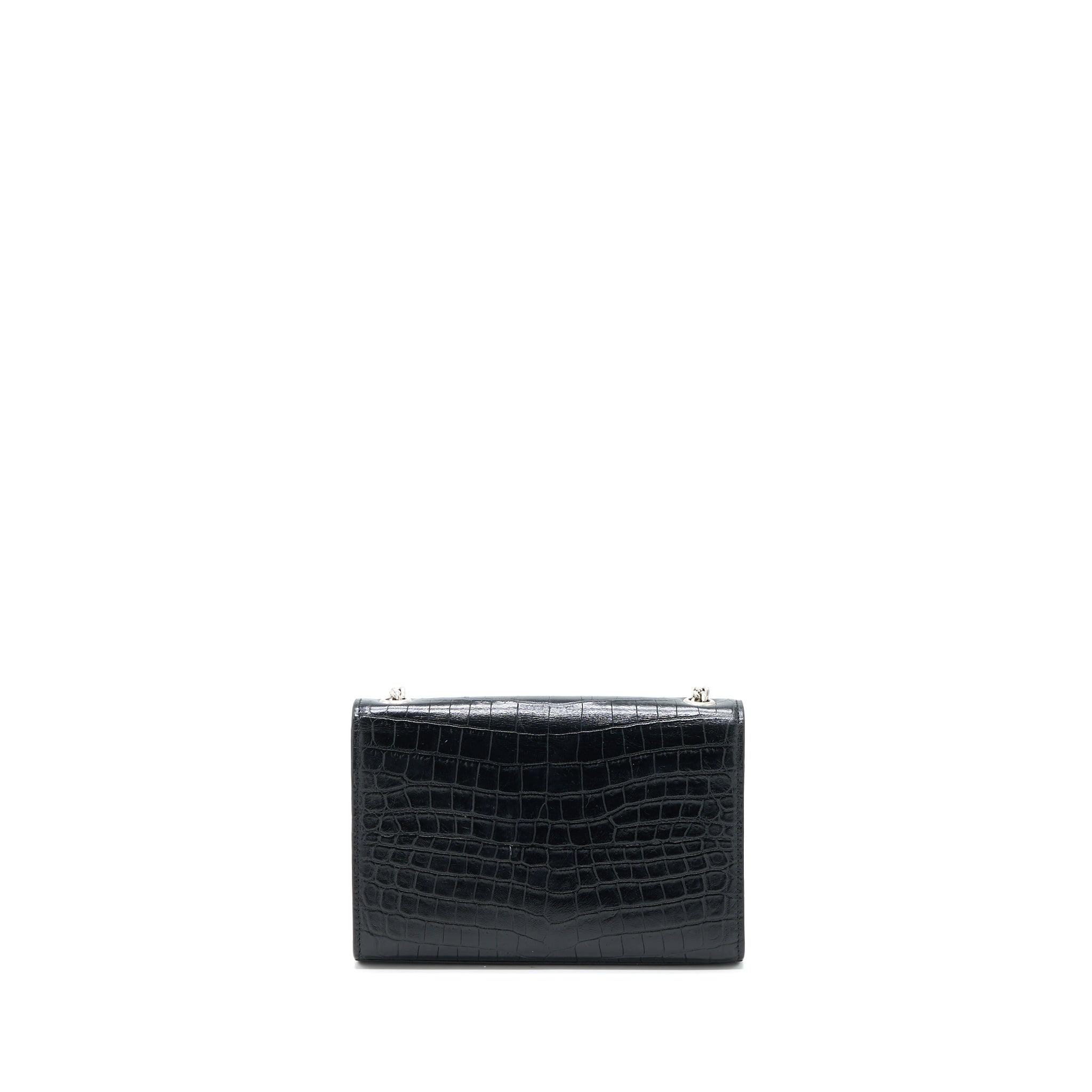 SAINT LAURENT KATE TASSEL CROC EMBOSSED CALFSKIN BLACK SHW