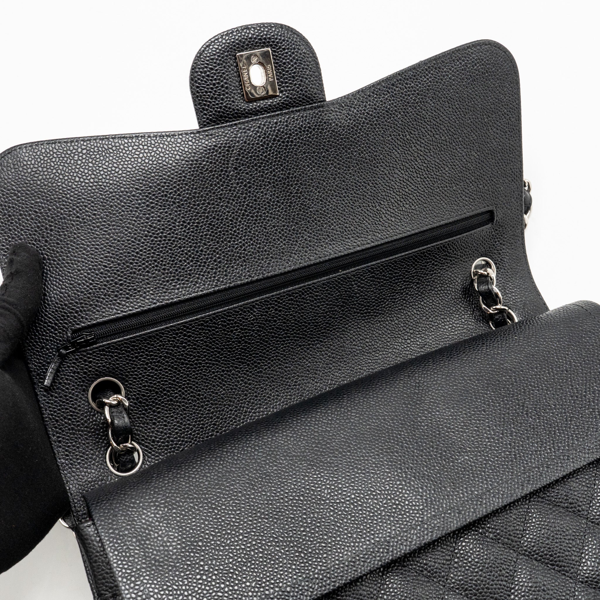 CHANEL JUMBO CLASSIC DOUBLE FLAP BAG CAVIAR BLACK SHW