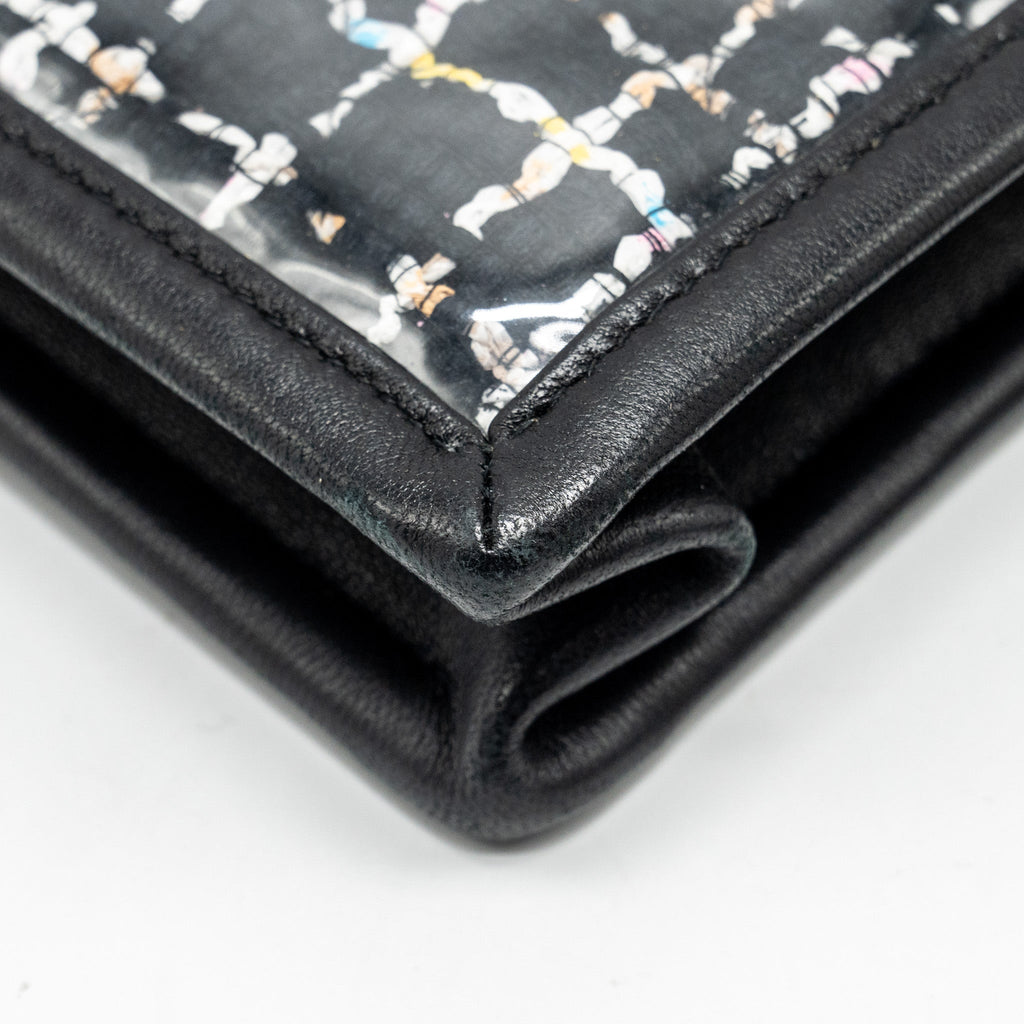 CHANEL LETTER LOGO CLUTCH BAG TWEED PVC/LAMBSKIN BLACK LGHW