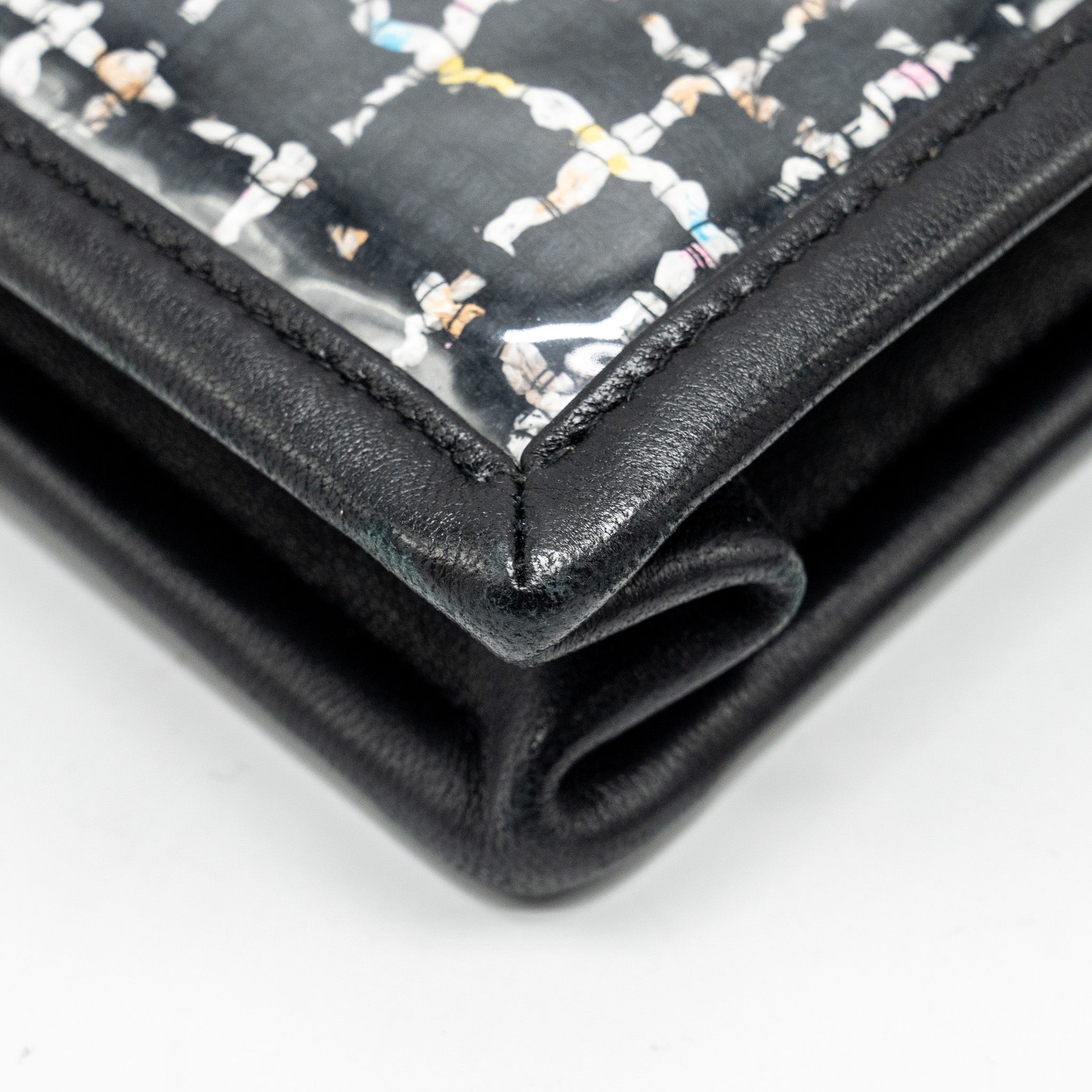 CHANEL LETTER LOGO CLUTCH BAG TWEED PVC/LAMBSKIN BLACK LGHW