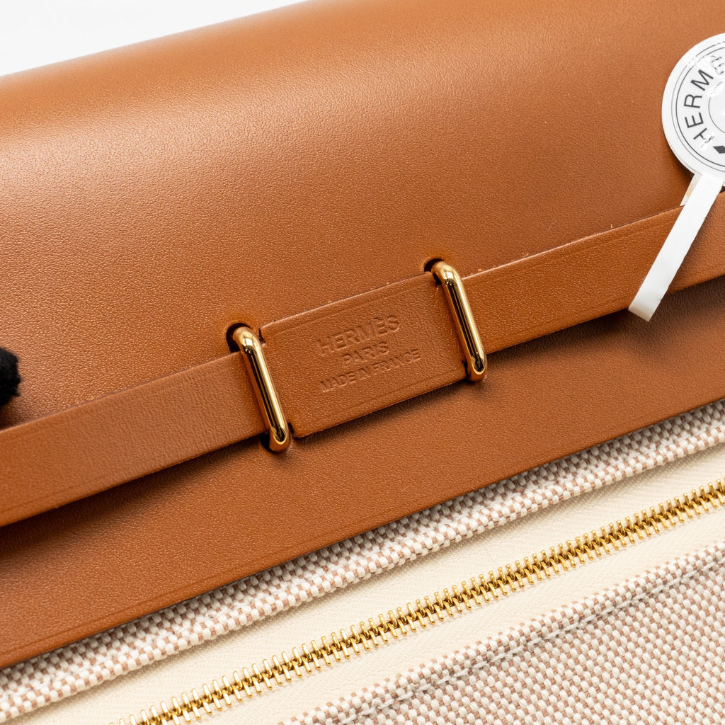 HERMES HERBAG MINI CANVAS/HUNTER LEATHER ECRU/BEIGE/FAUVE GHW