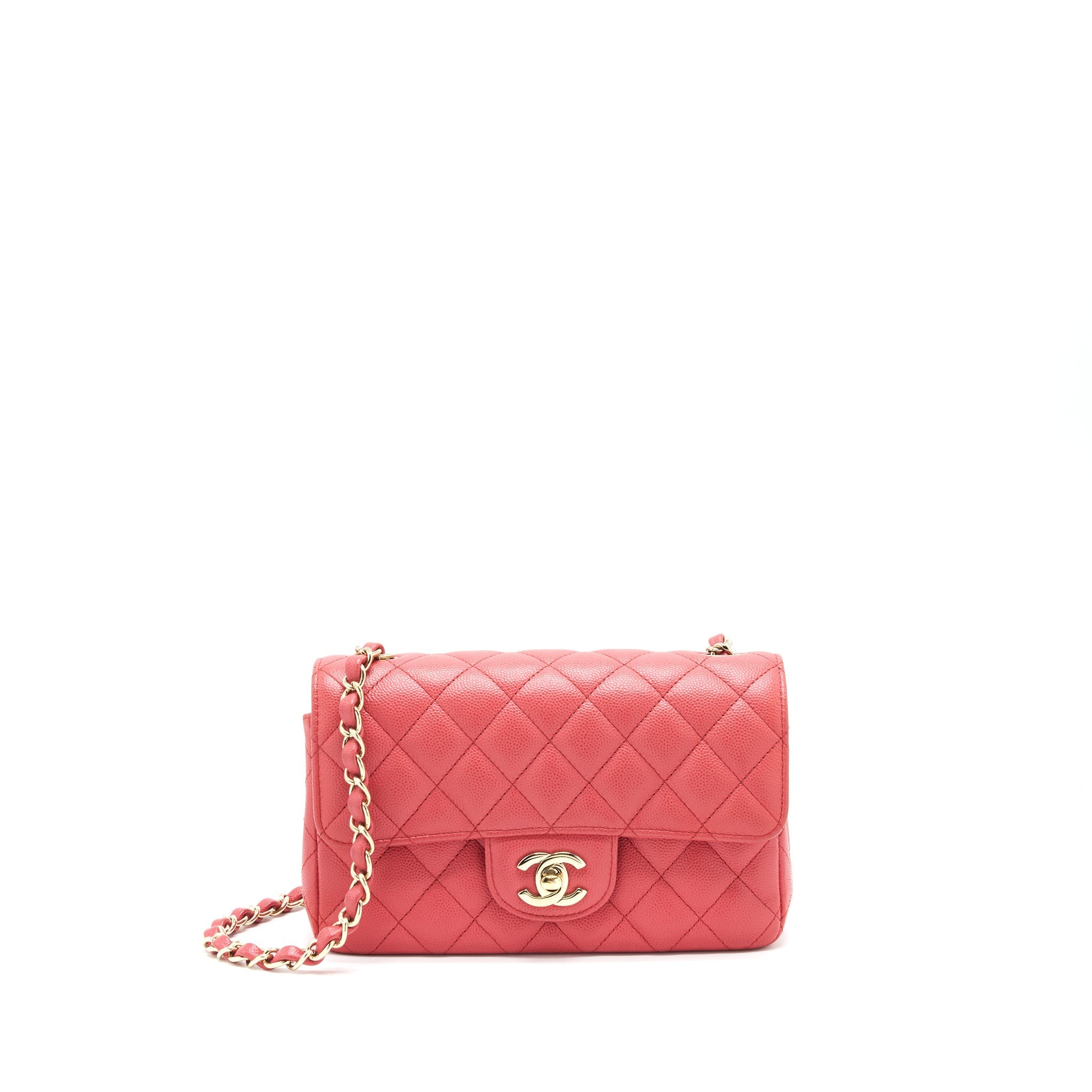 CHANEL MINI RECTANGULAR FLAP BAG CAVIAR CORAL PINK GHW