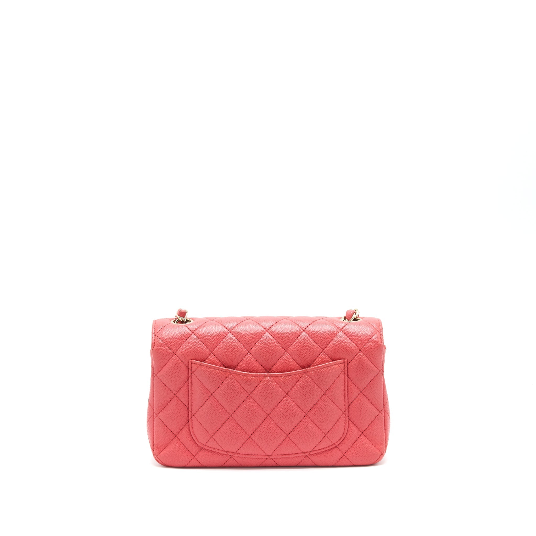 CHANEL MINI RECTANGULAR FLAP BAG CAVIAR CORAL PINK GHW