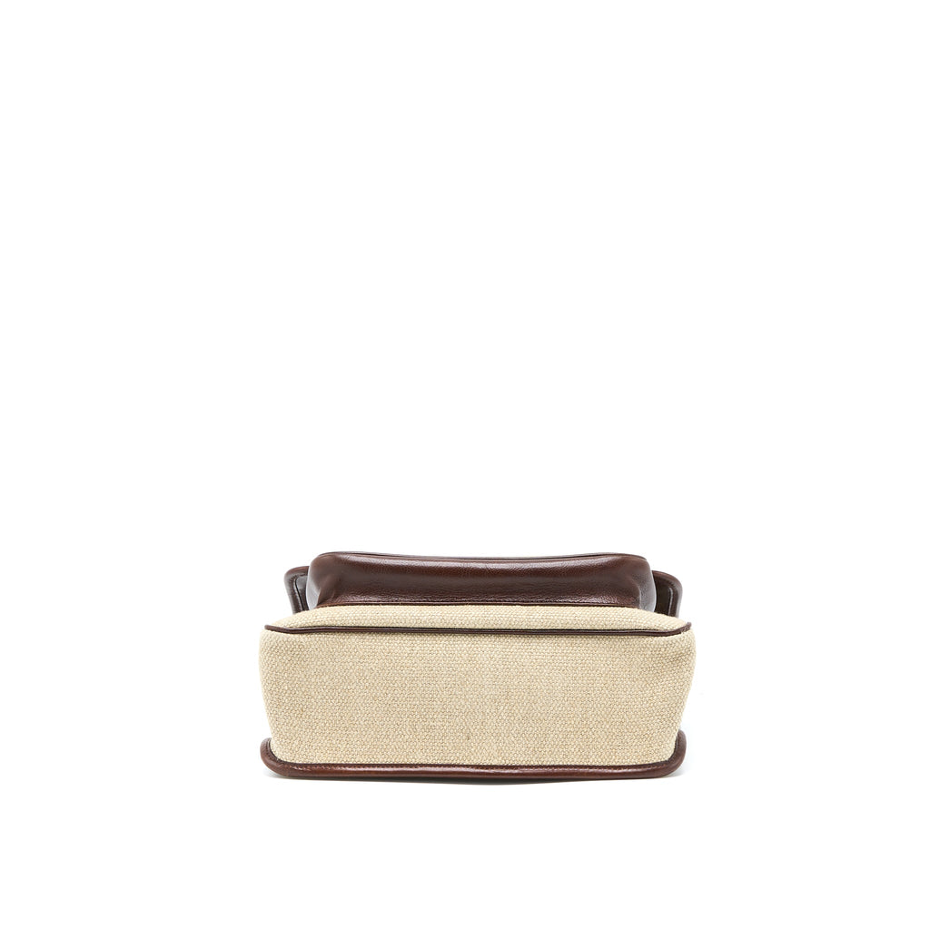 SAINT LAURENT MEDIUM NIKI BAG TRIMMED LINEN CANVAS BROWN