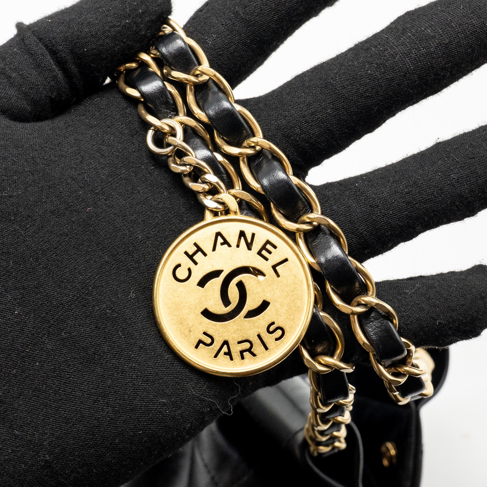 CHANEL SMALL 22 BAG SHINY CALFSKIN BLACK GHW (MICROCHIP)